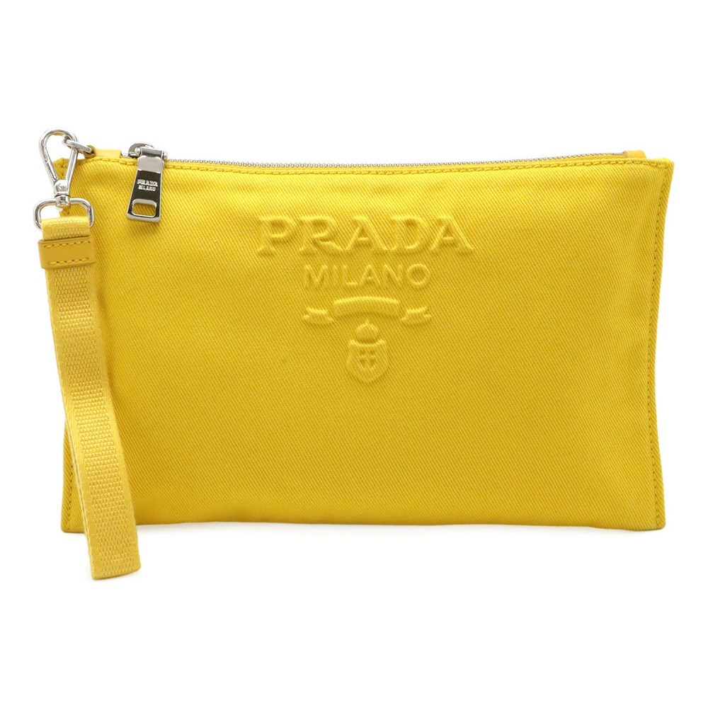 Prada embossed bag Shoulder accessory canvas leather yellow